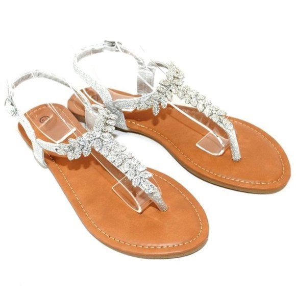 Sparkle Rhinestones Crystal T-Strap Flats - Picture 1 of 4